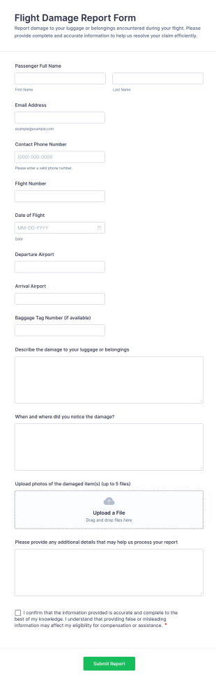 Flight Damage Report Form Template
