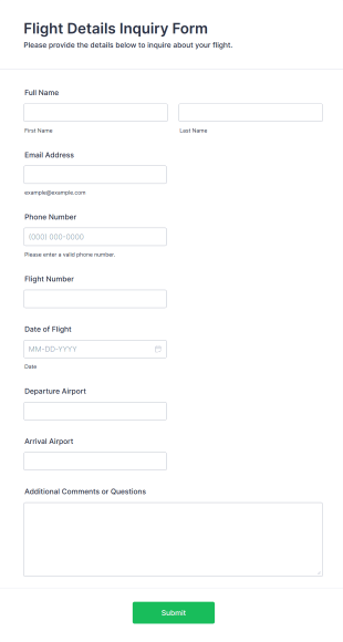 Flight Details Inquiry Form Template