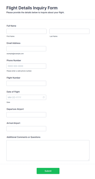 Flight Details Inquiry Form Template