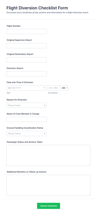 Flight Diversion Checklist Form Template