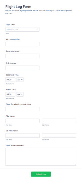 Flight Log Form Template