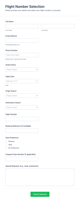 Flight Number Selection Form Template