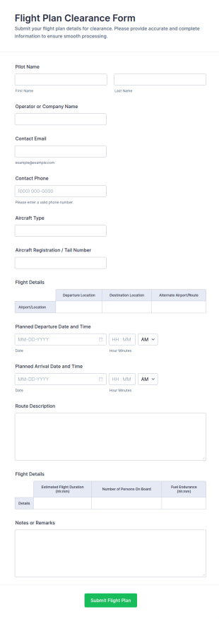 Flight Plan Clearance Form Template