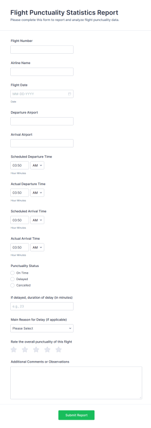 Flight Punctuality Statistics Report Form Template