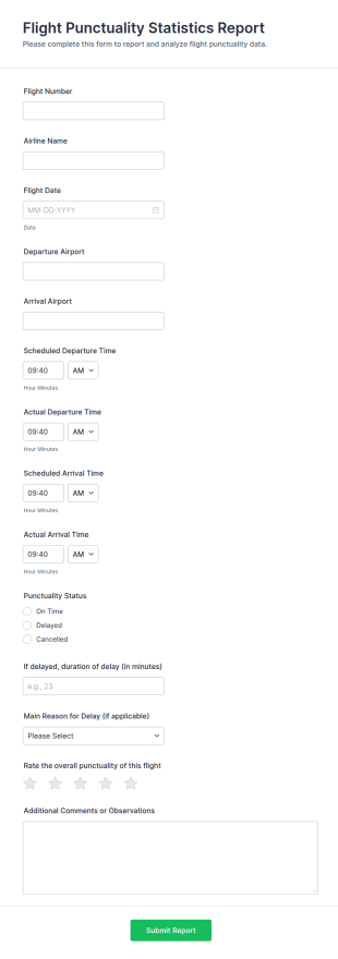 Flight Punctuality Statistics Report Form Template