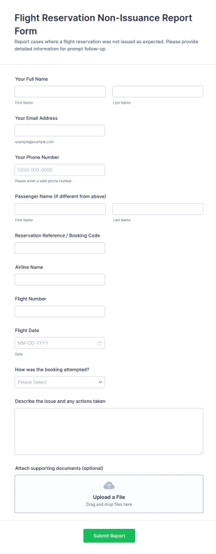 Flight Reservation Non Issuance Report Form Template