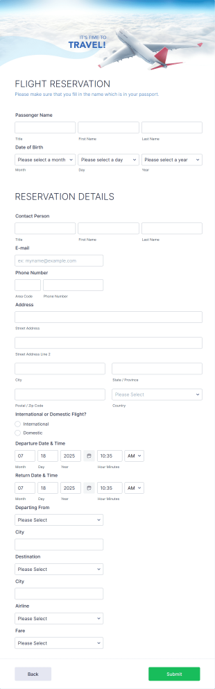 Flight Reservation Form Template