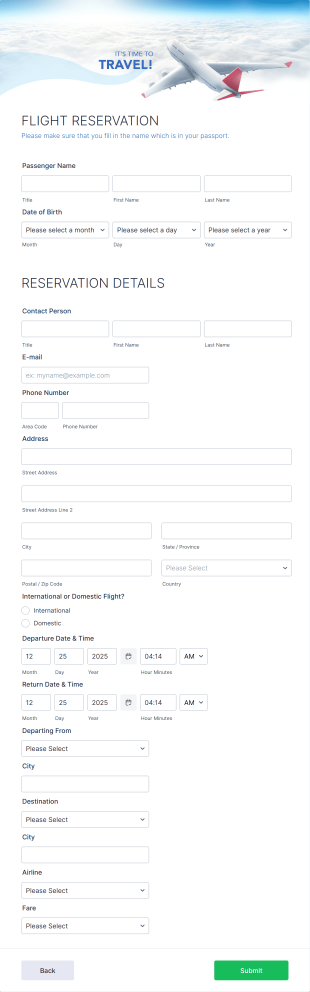 Flight Reservation Form Template