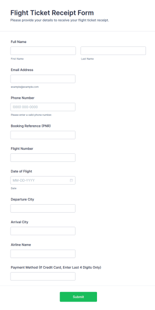 Flight Ticket Receipt Form Template