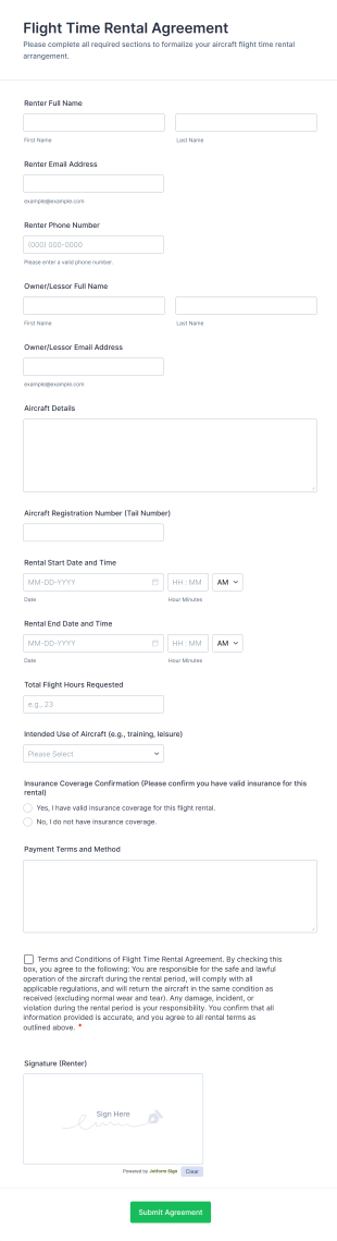Flight Time Rental Agreement Form Template