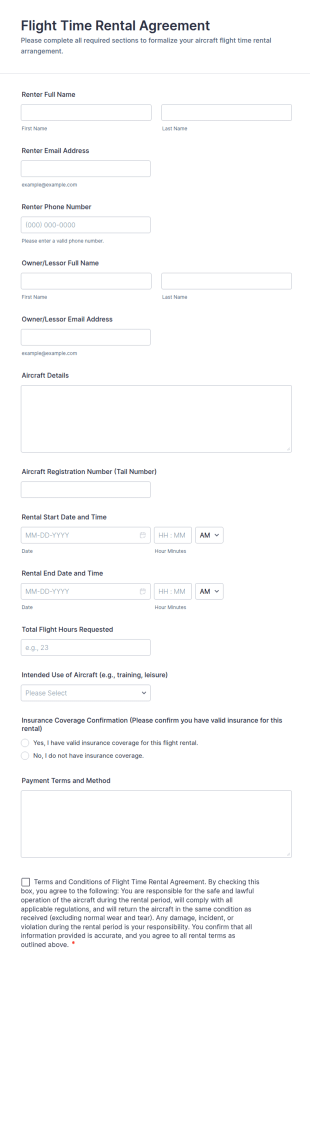 Flight Time Rental Agreement Form Template