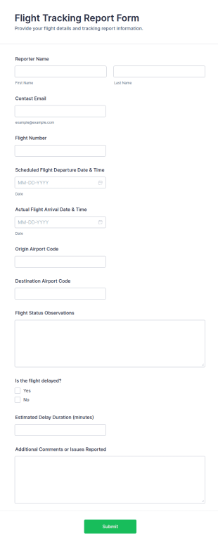 Flight Tracking Report Form Template