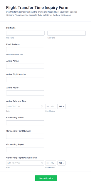 Flight Transfer Time Inquiry Form Template