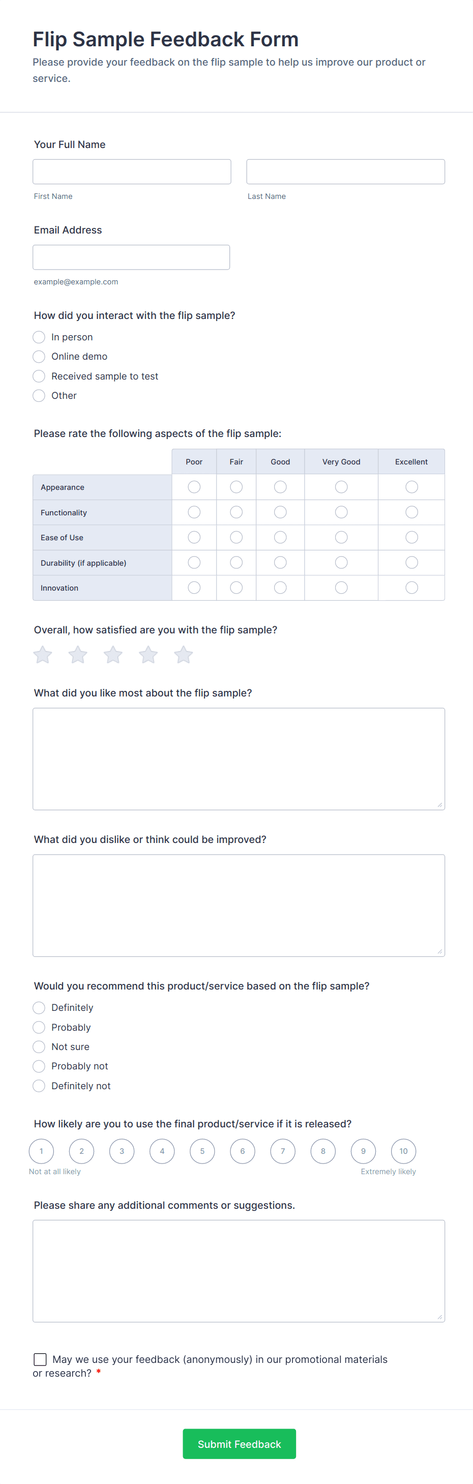 Flip Sample Feedback Form Template | Jotform