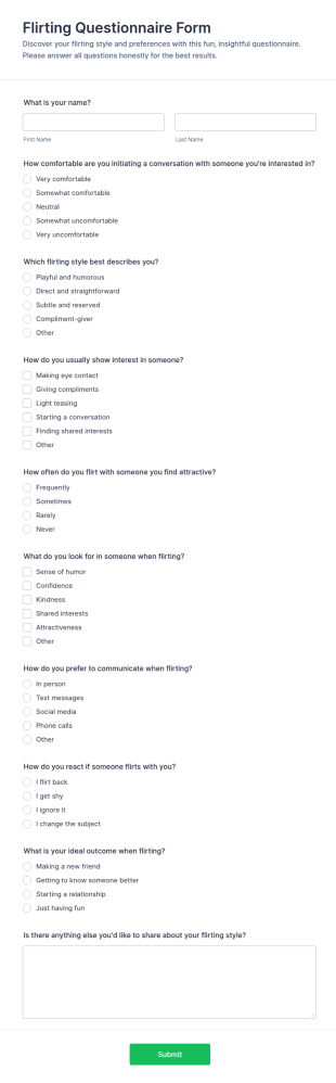Flirting Questionnaire Form Template