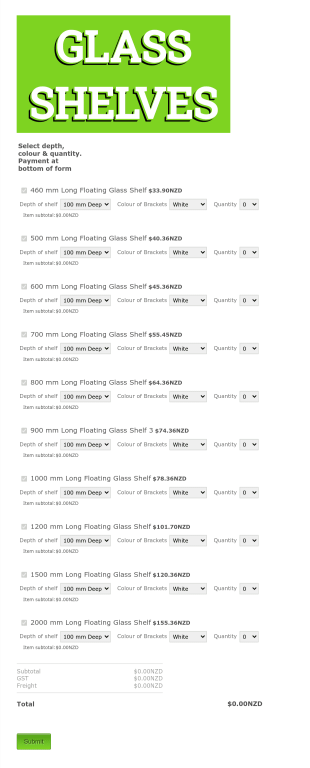 Floating Glass Shelf Form Template