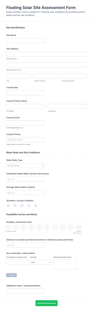 Floating Solar Site Assessment Form Template