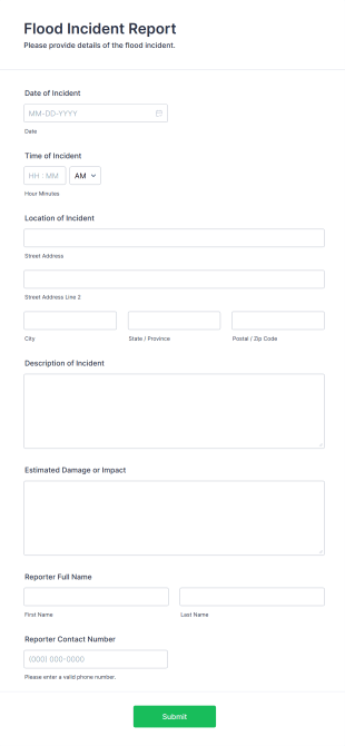 Flood Incident Report Form Template