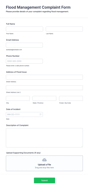 Flood Management Complaint Form Template