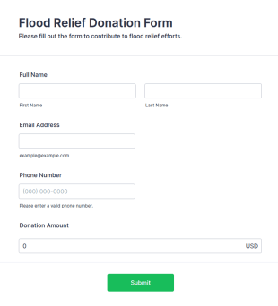 Flood Relief Donation Form Template