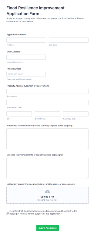Flood Resilience Improvement Application Form Form Template
