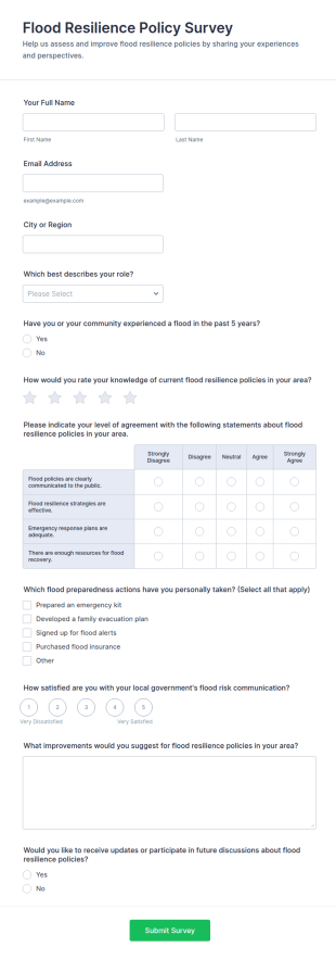 Flood Resilience Policy Survey Form Template