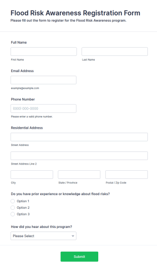 Flood Risk Awareness Registration Form Template