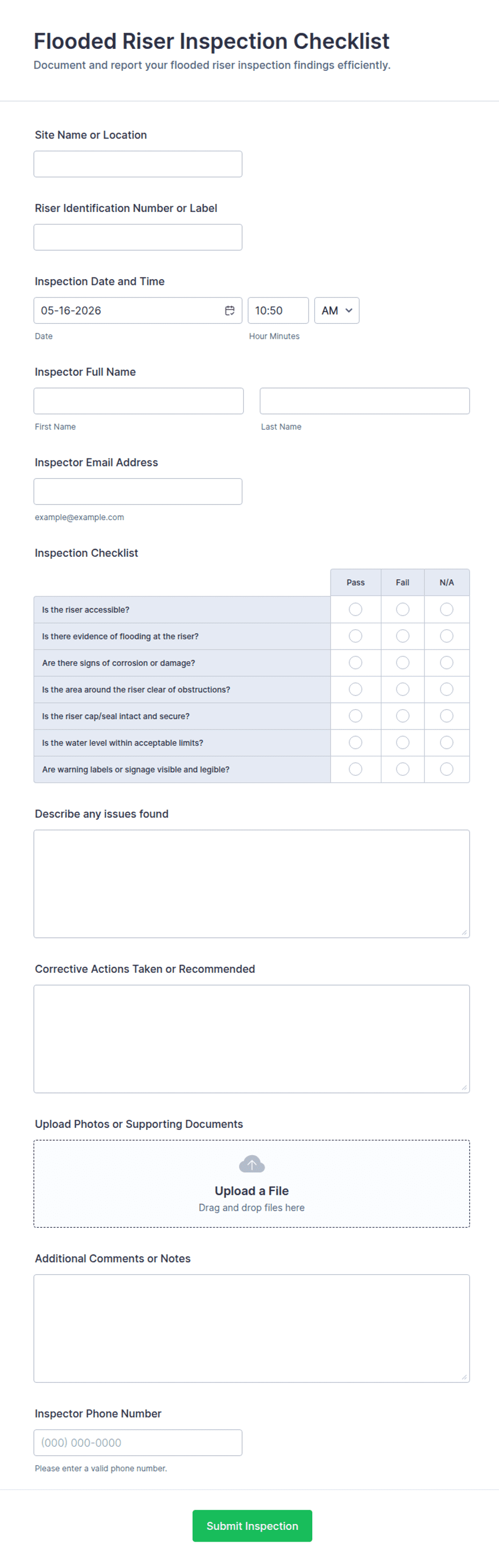 Flooded Riser Inspection Checklist Form Template | Jotform