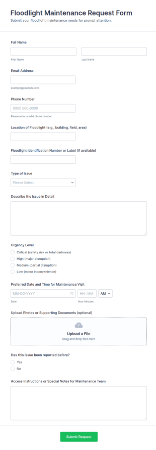 Floodlight Maintenance Request Form Template