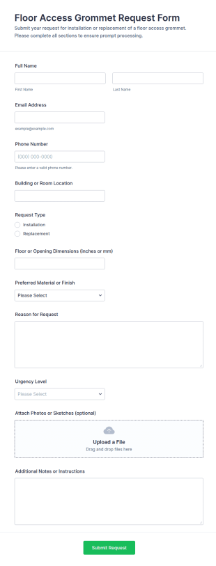 Floor Access Grommet Request Form Template