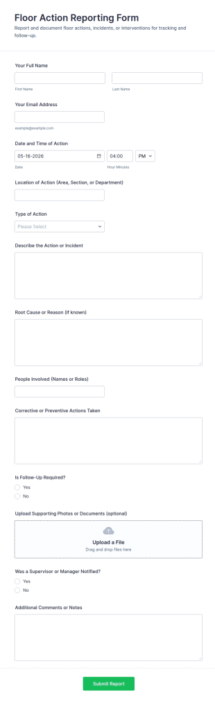 Floor Action Reporting Form Template