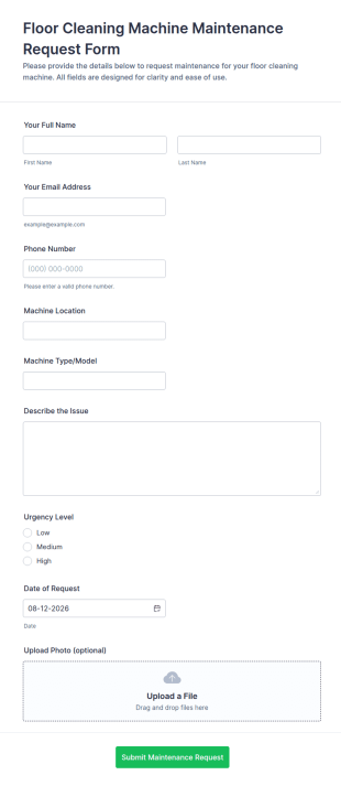 Floor Cleaning Machine Maintenance Request Form Template