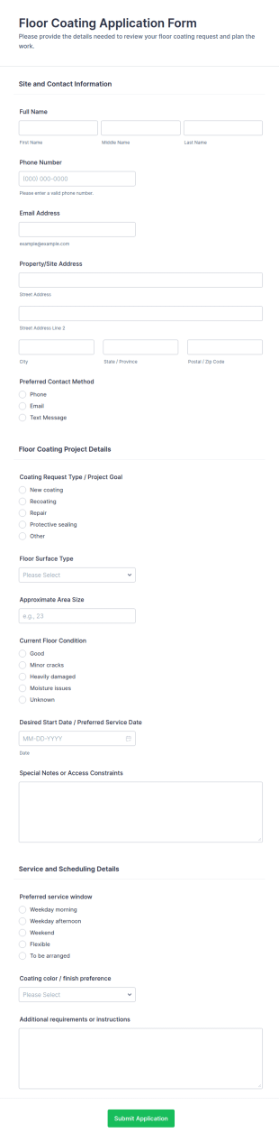 Floor Coating Application Form Template
