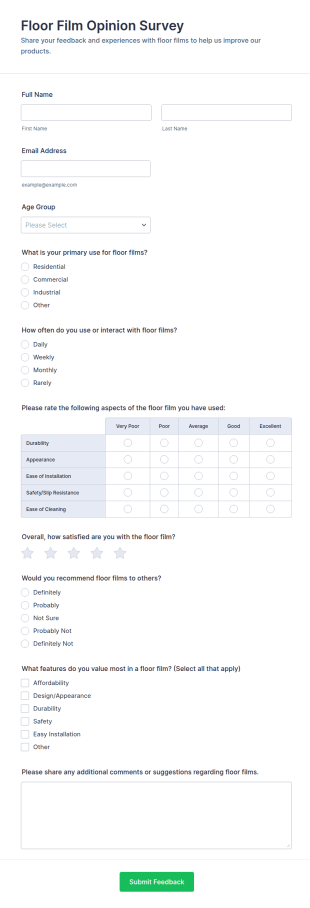 Floor Film Opinion Survey Form Template