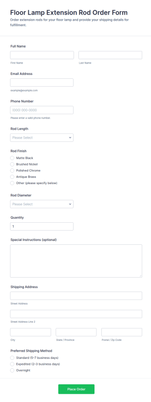 Floor Lamp Extension Rod Order Form Template