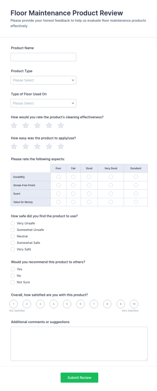 Floor Maintenance Product Review Form Template
