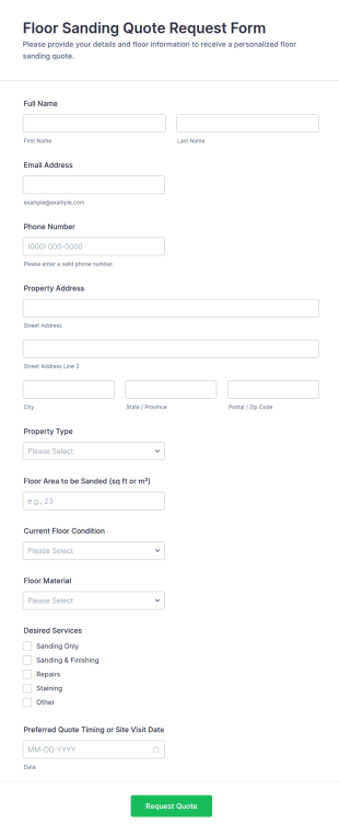 Floor Sanding Quote Request Form Template