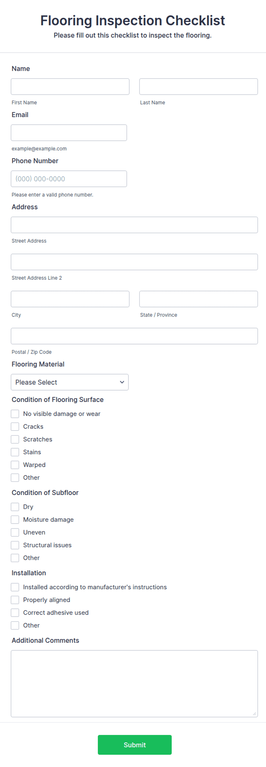 Flooring Inspection Report.pdf Flooring Inspection Checklist Form Template | Jotform