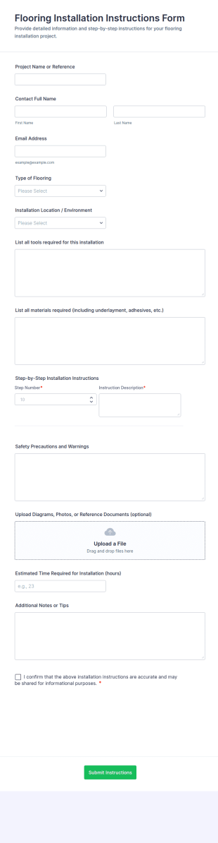 Flooring Installation Instructions Form Template