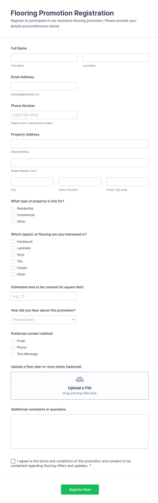 Flooring Promotion Registration Form Template