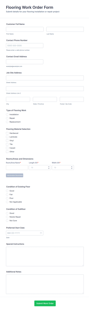 Flooring Work Order Form Template