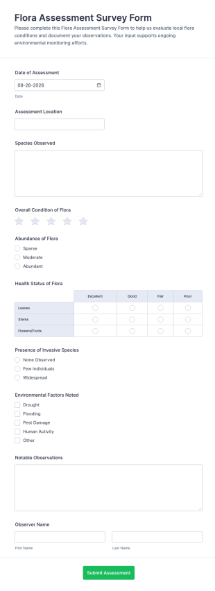 Flora Assessment Survey Form Template