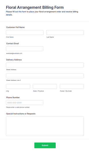 Floral Arrangement Billing Form Template