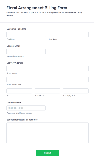 Floral Arrangement Billing Form Template