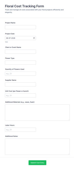 Floral Cost Tracking Form Template