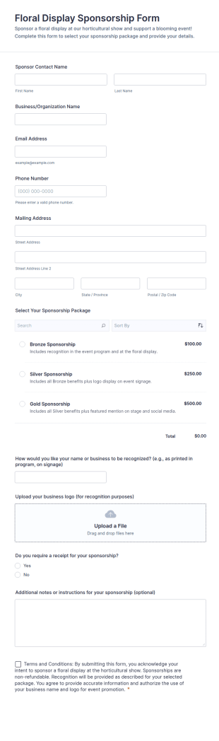 Floral Display Sponsorship Form Template