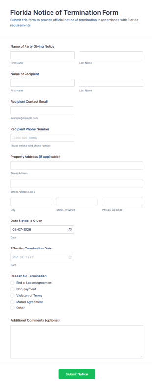 Florida Notice Of Termination Form Template