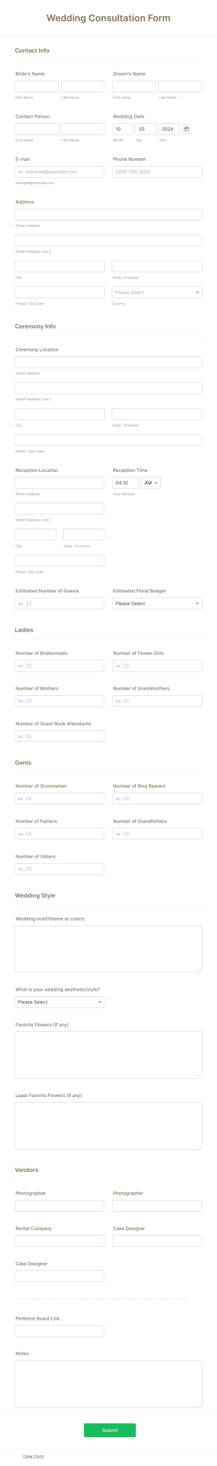 Wedding Consultation Form Template