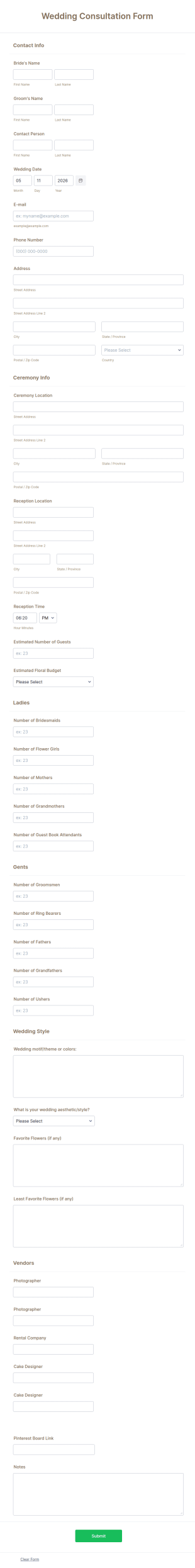 Wedding Consultation Form Template