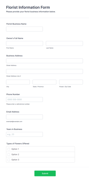 Florist Information Form Template